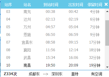 对Z331车次南昌站之前的站点停靠查询要有数